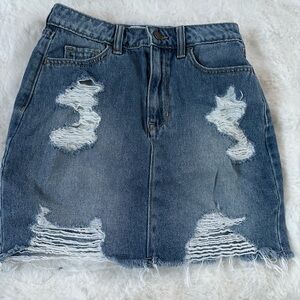 Hollister Distressed Dark Blue Denim Mini Skirt